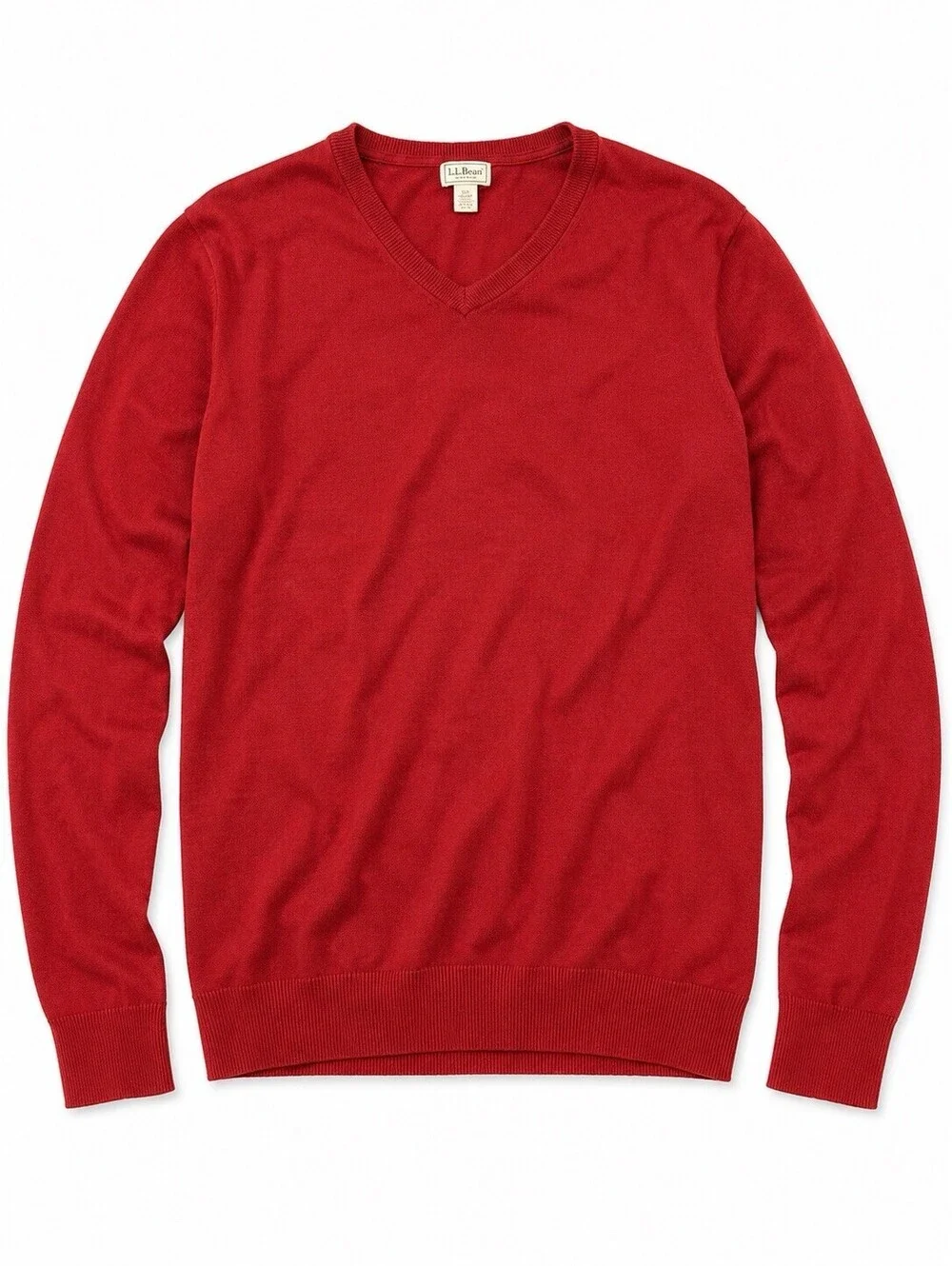 LL Bean Sweater Mens XL Red Rust Cotton Cashmere Blend Pullover V Neck Prep